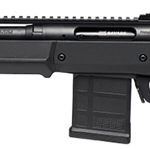 Black bolt-action rifle with scope rail and detachable magazine