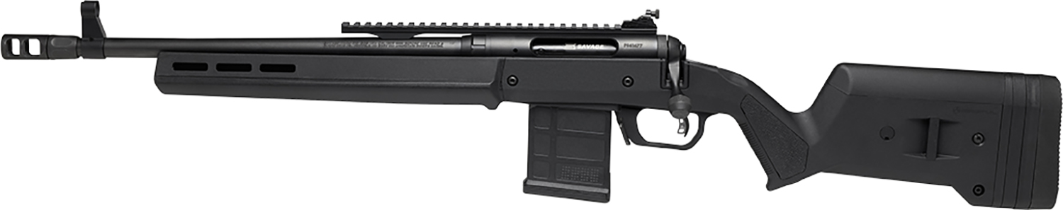 Black bolt-action rifle with scope rail and detachable magazine