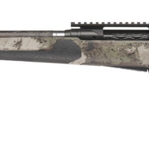 Camouflage bolt-action hunting rifle with scope rail
