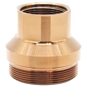 Brass threaded pipe adapter fitting on white background