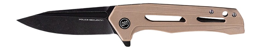 Black folding knife with tan textured handle