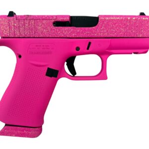 Bright pink Glock-style handgun with glittery slide