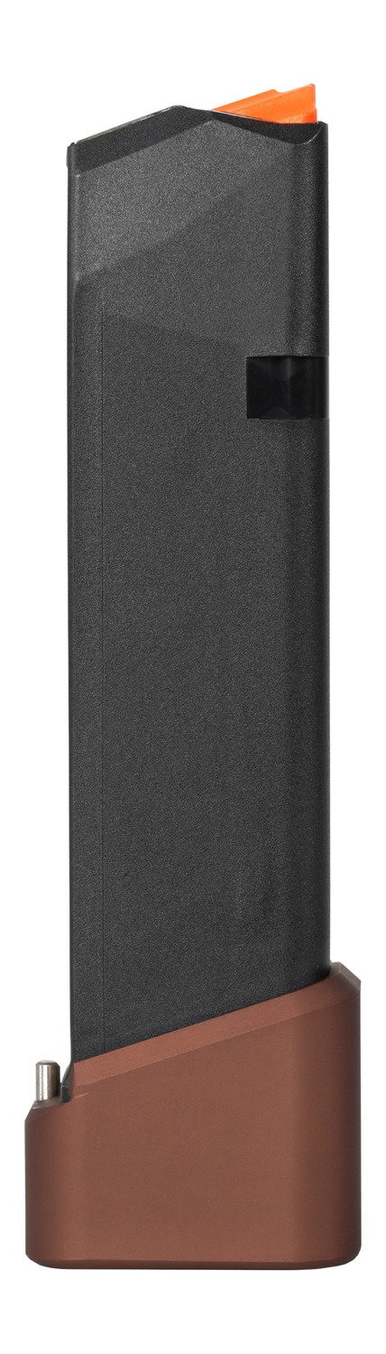 Black and brown magazine with orange follower