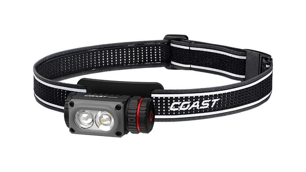 Black Coast dual-LED adjustable headlamp with elastic strap