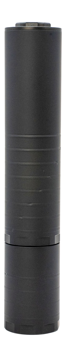 Black cylindrical suppressor device on a white background