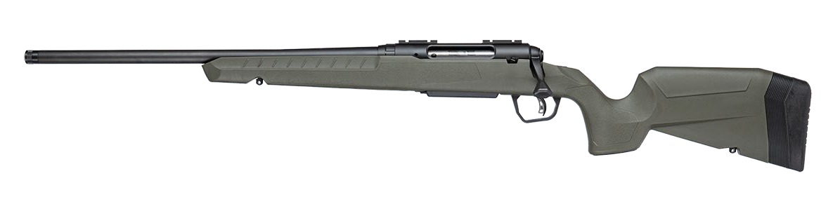 Olive green bolt-action rifle on white background