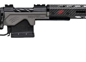Black tactical bolt-action rifle with adjustable stock