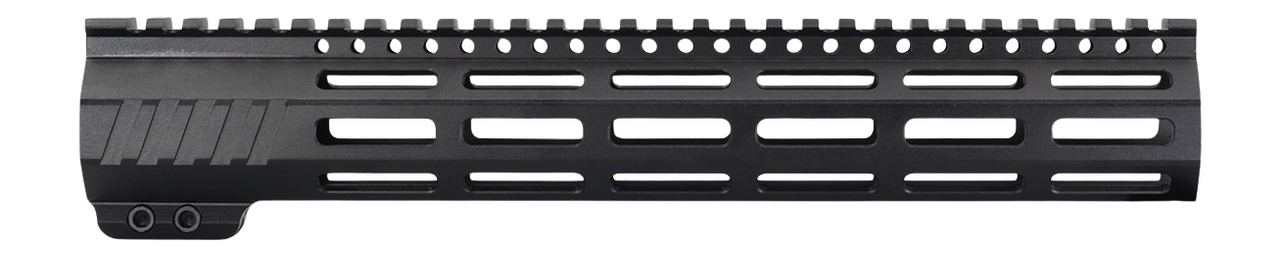 Black ventilated rifle handguard with top Picatinny rail