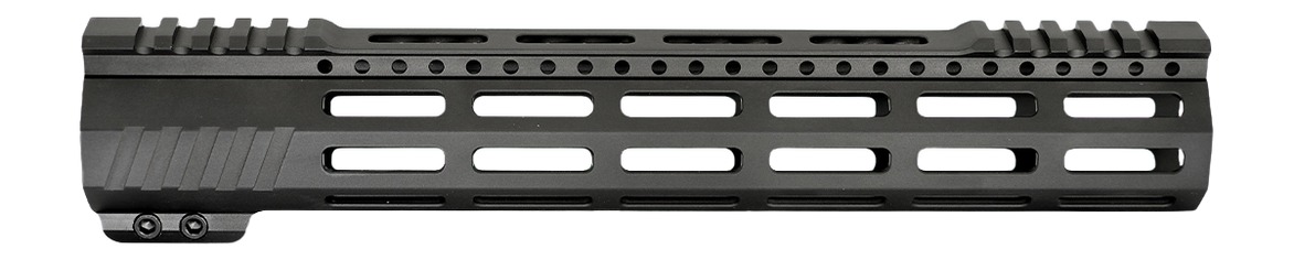 Black ventilated firearm handguard with Picatinny rail