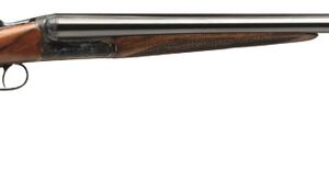 Side view of a wooden-stock double-barrel shotgun