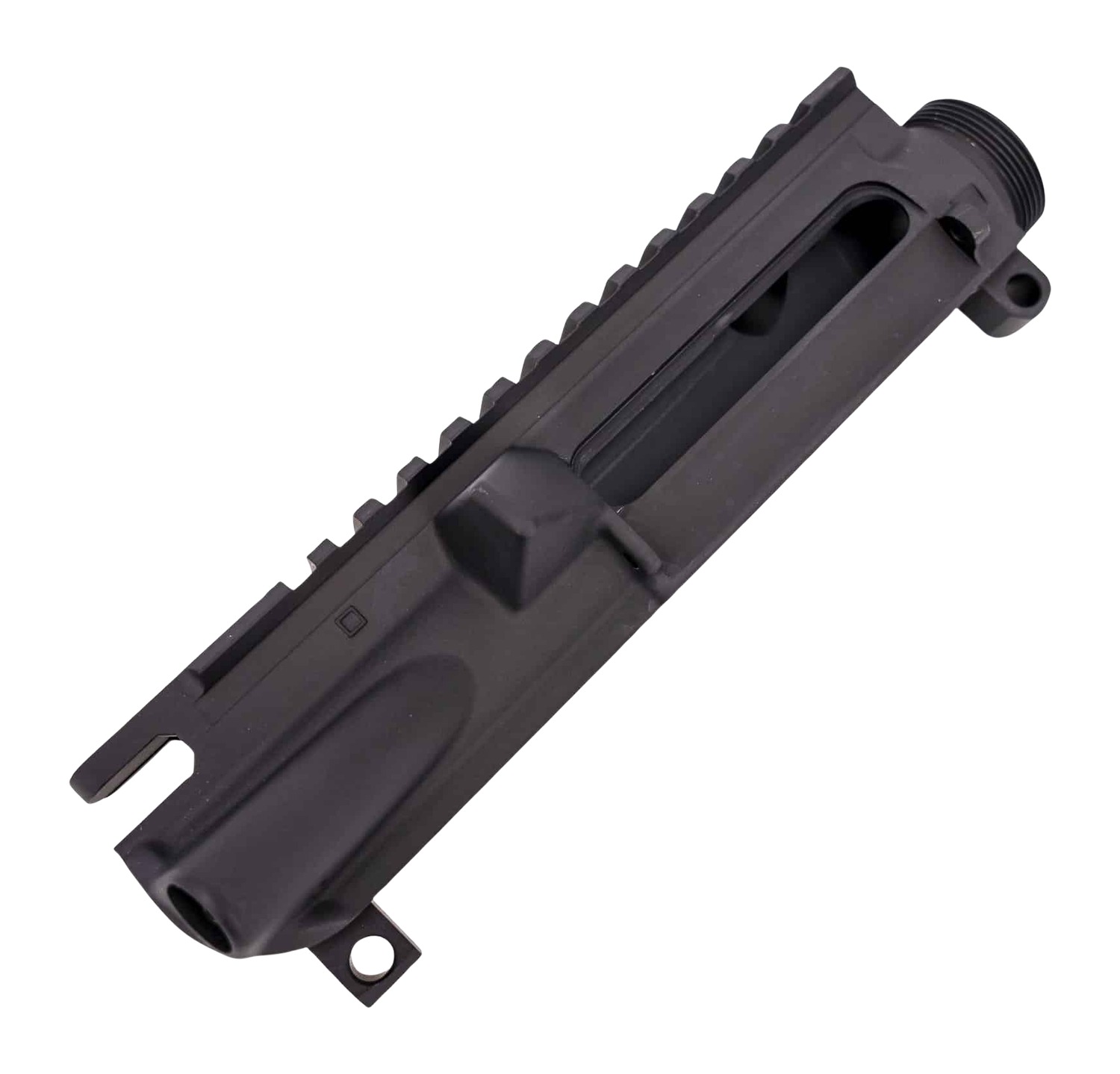 Black firearm upper receiver with Picatinny rail