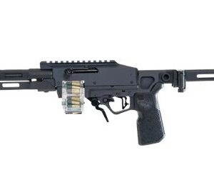 Black belt-fed light machine gun on white background