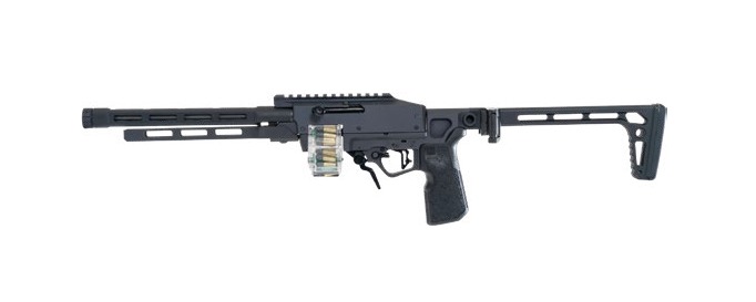 Black belt-fed light machine gun on white background