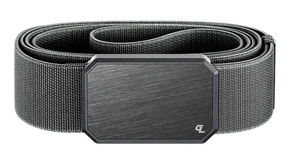 Black woven belt with brushed metal rectangular buckle