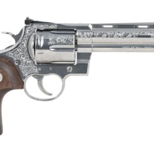 Engraved stainless steel revolver with wooden grip