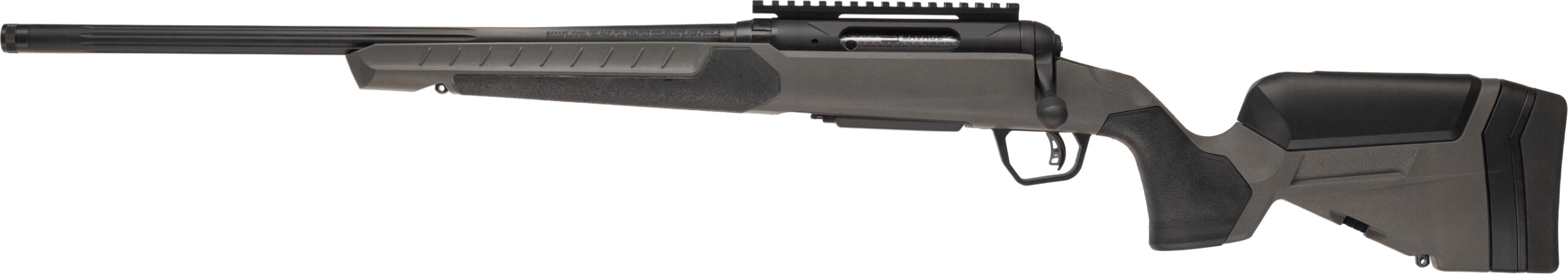 Close-up of black Savage semi-automatic rifle receiver