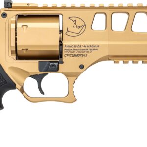 Close-up of gold Chiappa Rhino 60 DS revolver