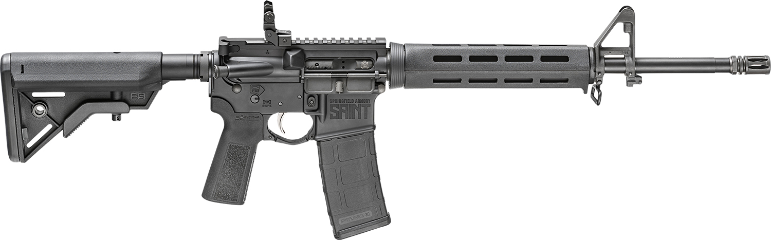 Black AR-style semi-automatic rifle on white background