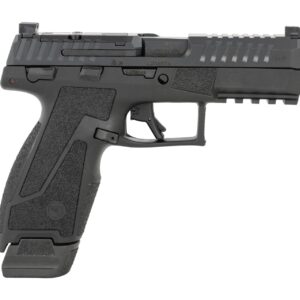 Black 9mm semi-automatic handgun in side profile