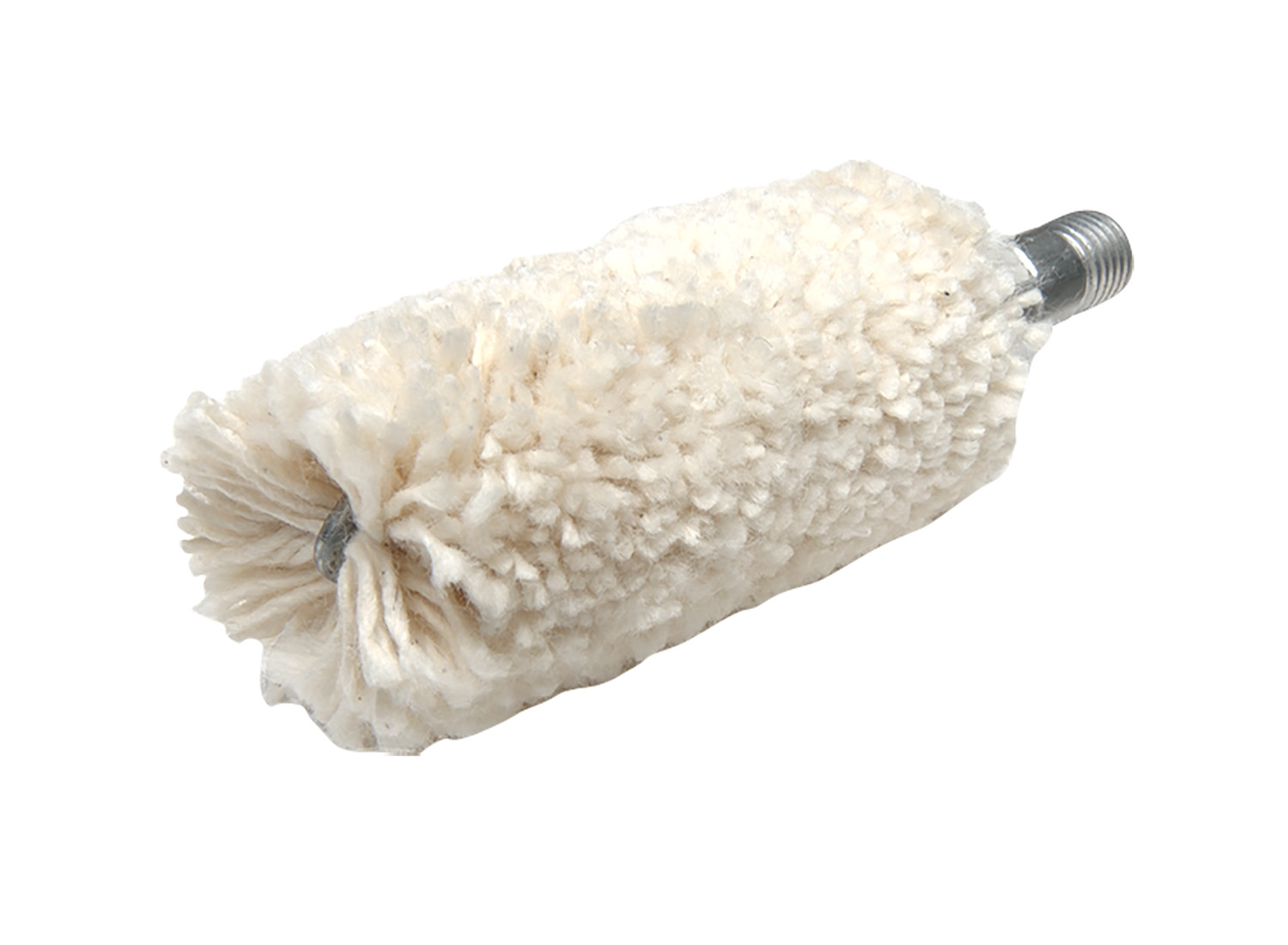 White tapered polishing brush with threaded metal shank