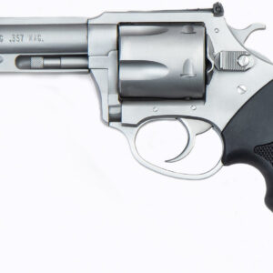 Stainless steel .357 Magnum revolver with black grip