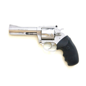 Stainless steel revolver with black textured grip