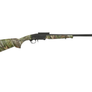 Camouflage-patterned air rifle with scope rail and trigger