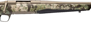 Camouflage bolt-action rifle with black adjustable stock