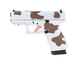 White pistol with brown camouflage pattern on white background