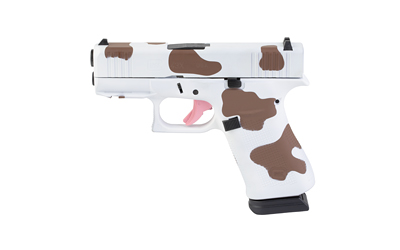 White pistol with brown camouflage pattern on white background