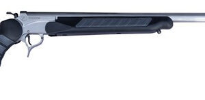 Black and silver bolt-action rifle on white background