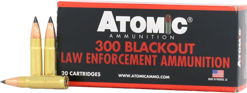 Atomic 300 Blackout ammunition box with cartridges