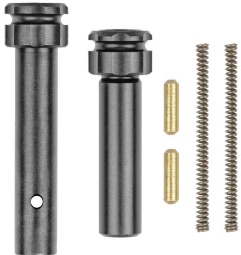 Metal firearm pin components with springs and brass inserts
