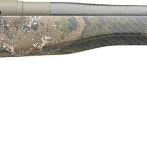 Camouflage-patterned semi-automatic rifle close-up