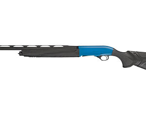 Black and blue pump-action shotgun side view