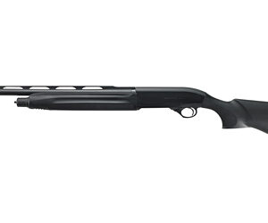 Black tactical shotgun with ventilated barrel shroud