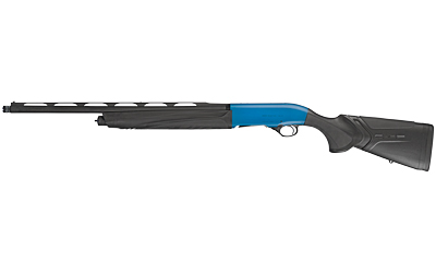Black and blue pump-action shotgun side profile