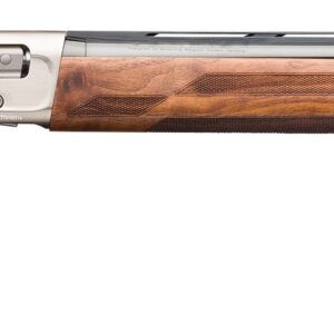 Wood-stock semi-automatic shotgun shown in side profile