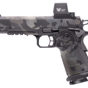 Close-up of camouflaged Venom 3 MOA pistol red-dot sight