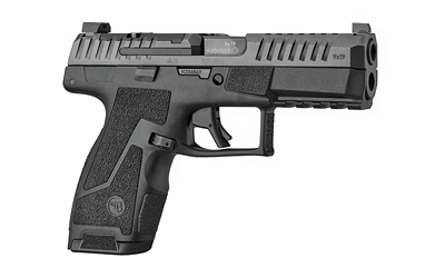 Black semi-automatic pistol shown in side profile