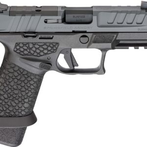 Close-up of Springfield Armory pistol held in gloved hand