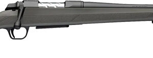 Side view of a black bolt-action hunting rifle