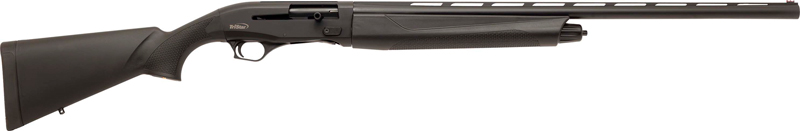 Black semi-automatic shotgun shown in side profile