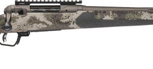 Camouflage bolt-action hunting rifle with scope rail