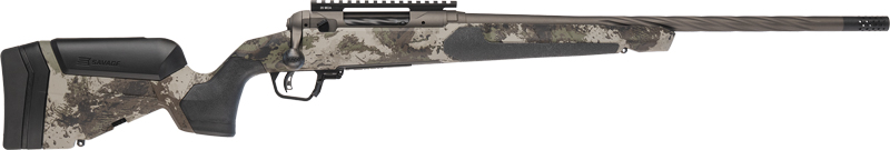 Camouflage bolt-action hunting rifle with scope rail