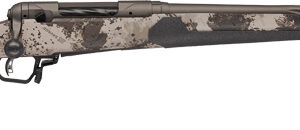 Camouflage bolt-action hunting rifle on white background