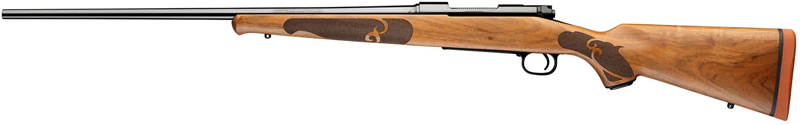 Wood-stocked break-action shotgun with engraved receiver