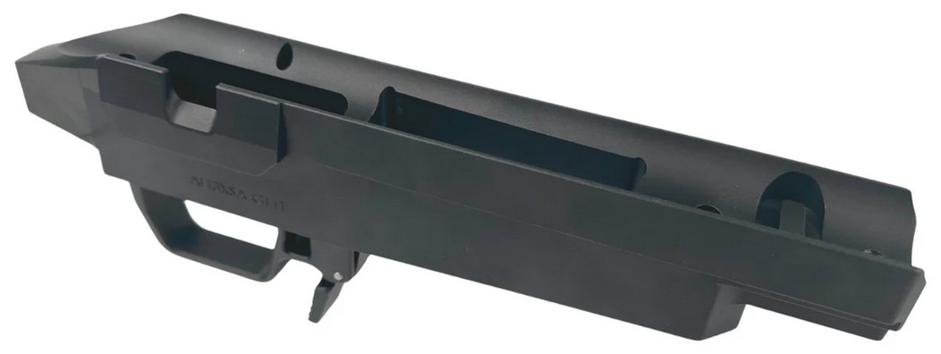 Black AR-style firearm receiver assembly with trigger