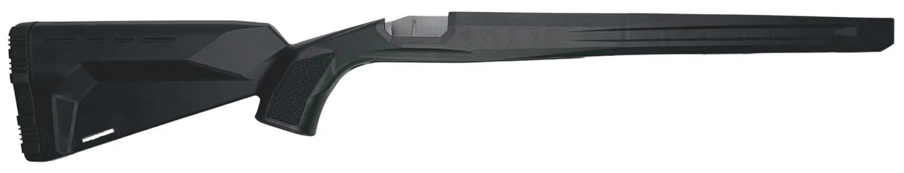 Black synthetic rifle stock shown in side profile