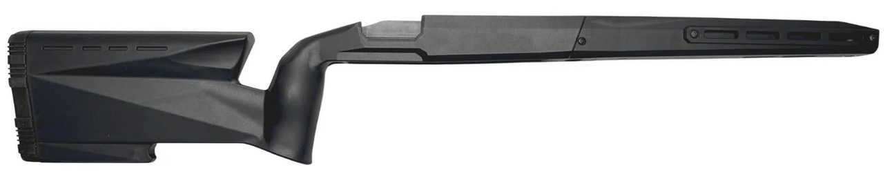 Black synthetic rifle stock shown in side profile